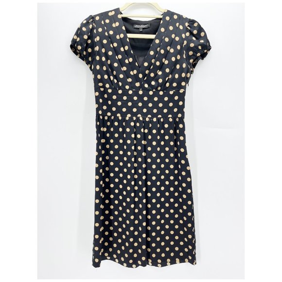 Betsey Johnson Dresses & Skirts - Betsey Johnson Vtg 90's Silk Black & Gold Polka Dot Print Dress sz 2